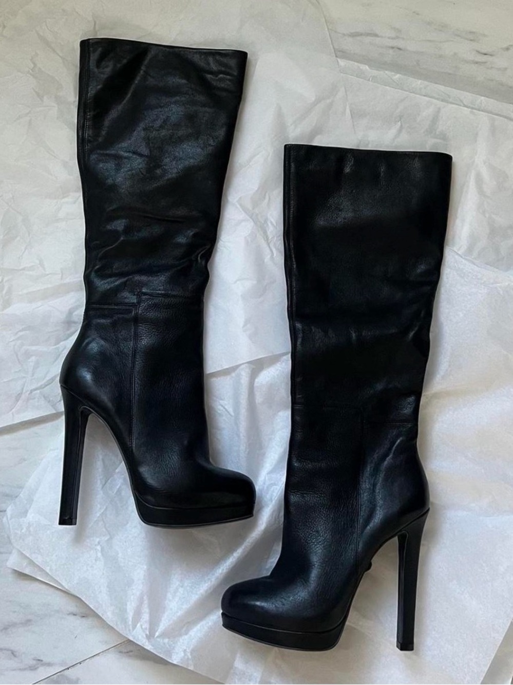 Steve Madden Black Leather Platform Knee Boots